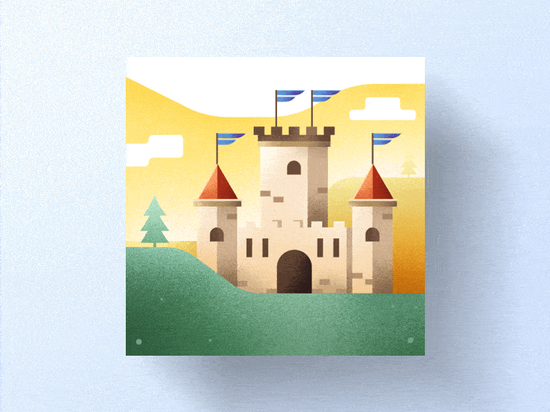 Winter is coming to castle 🏰 blue castle cold flag gate illustration snow summer transition warm winter yellow
