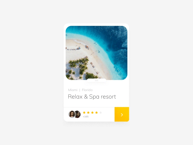 #01 Vacation | Card 🏖️ animation beach drag holiday holiday card mobile ocean principle prototype summer transition ui vacation yellow