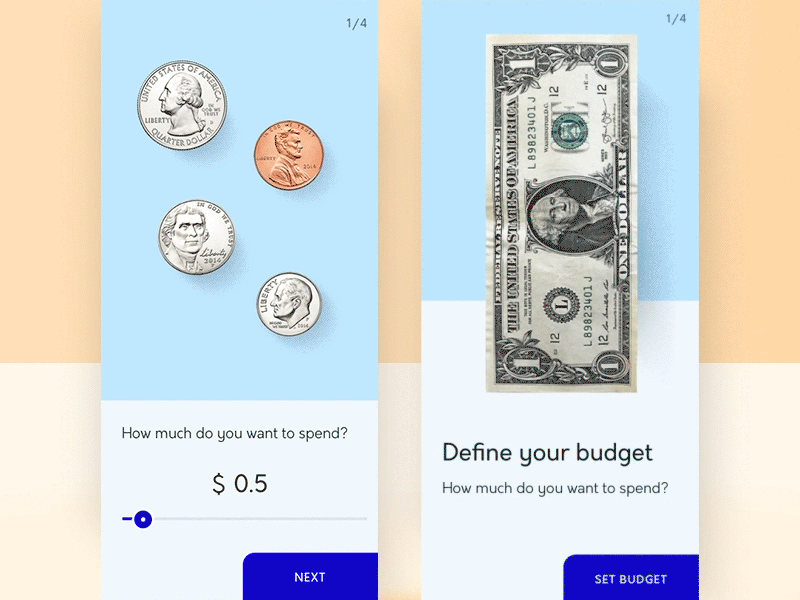 #04 Budget slider 💵 bank bill blue budget dollar ecommerce joy mobile money payment shopping slider transition