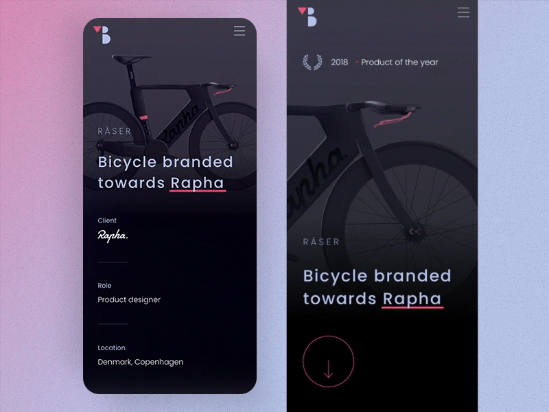 #05 Viggo Blomqvist - Portfolio 🇸🇪 animation app bike branding dark logo mobile mobile first mobile website pink portfolio principle product design reveal scrolling sweden typography