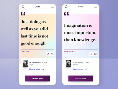 #11 Quota - Daily quote - Mobile experience branding button challenge cologne daily gradient illustration logo mobile purple quotation quote rebound typography