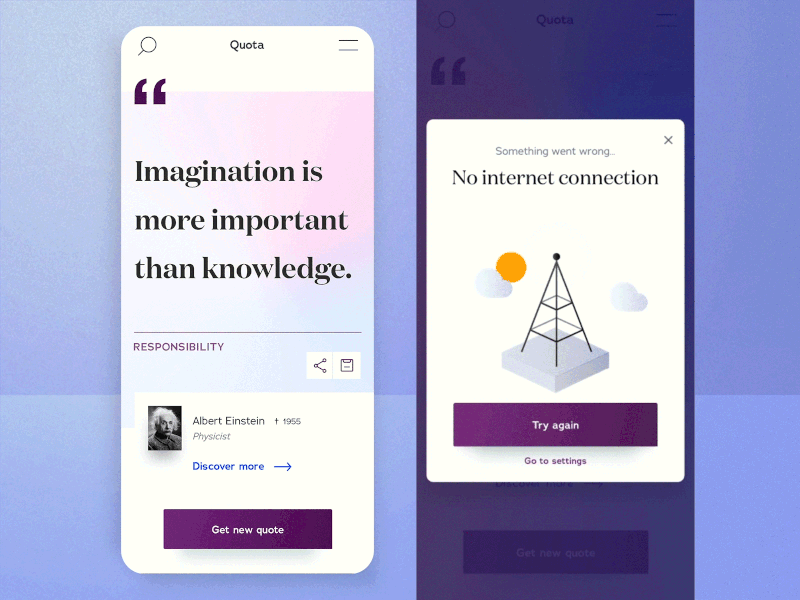 #12 Quota - No internet connection animation cloud connection error gradient illustration internet logo mobile overlay principle quotation sketch ui weather
