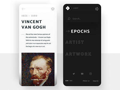 Vincent Van Gogh / Art Gallery Mobile 🎨 art dark education gallery menu mobile museum scroll typography vangogh vincent
