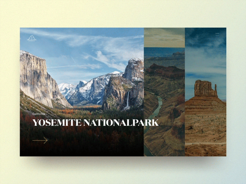 #1 National Parks of the USA | Westcoast 🏜 arizona branding california canyon desktop hover interaction journey memory nationalpark photography prototyp travelling typography usa utah yosemite