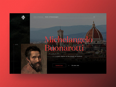 Michelangelo Buonarroti | City of Florence ⚜️ cologne dark dark ui florence grid italy landingpage michelangelo red renaissance serif typographic typography