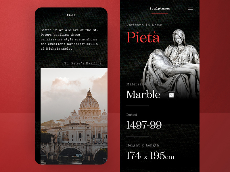 Michelangelo Buonarroti | City of Florence ⚜️ marble sculpture vaticano mobile typography serif red dark cologne grief pieta rome florence