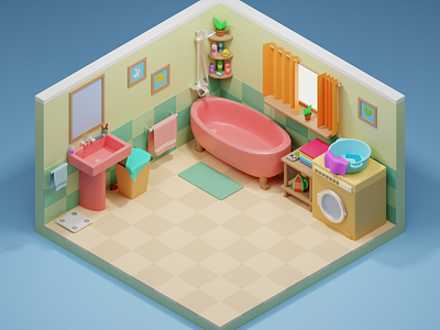 Cute Bathroom 3d bathroom blender blender3d cycles cyclesrender illustration interior interior design isometric isometricroom room