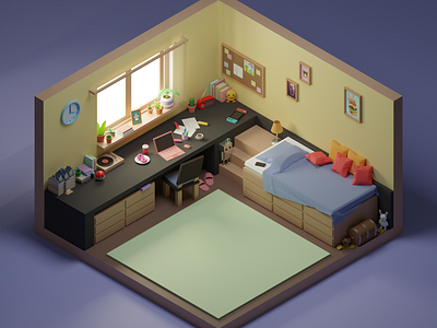 Desk-to-bed Room 3d blender blender3d cycles cyclesrender design illustration interior isometric