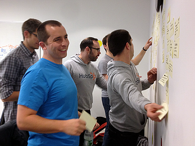 External brain (Hubspot design team) design sticky whiteboard working