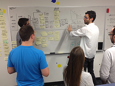 Using stories to scope design (Hubspot design team) design story whiteboard working