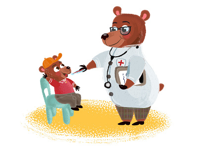 Children's book illustration bears doctor illustration kids illustration vector