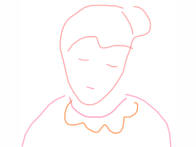 Blue girl in pink brushes app doodle illustration