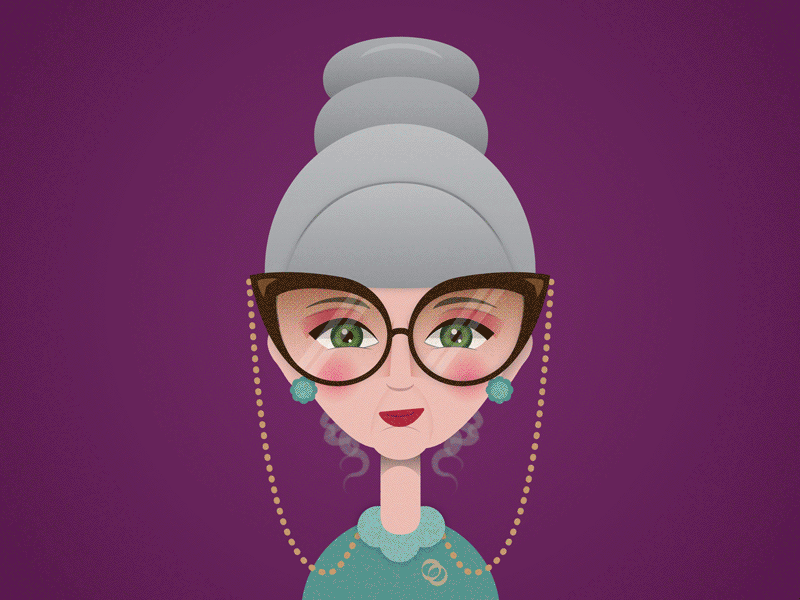 Granny [Process] beehive cat eye gif granny illustration people portrait process purple vector