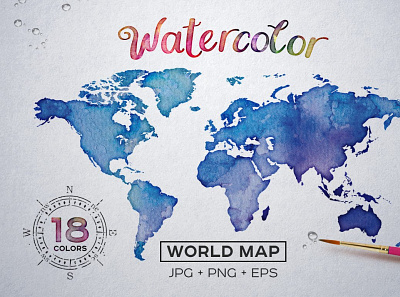 Watercolor World Maps JPG+EPS+PNG america aquarelle art asia australia background eps europa illustrator jpg lab map overlays paper png print textures vector watercolor world