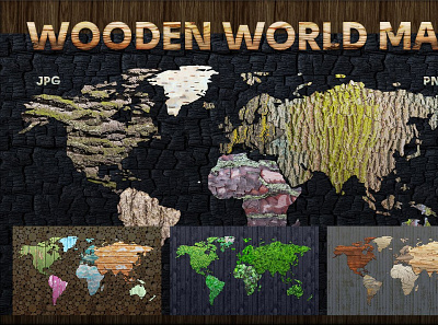 Wooden World Map Pack america bark charcoal effect foliage jpg layer map pack pattern photoshop planks png styles texture wood wooden woods woody world