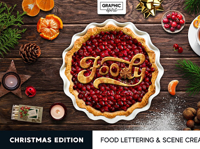FOODY | Christmas Edition actions christmas cookies design edition effect flour food foody gingerbread glaze graphic lettering matchbox mockup photoshop pie realistic scene creator text