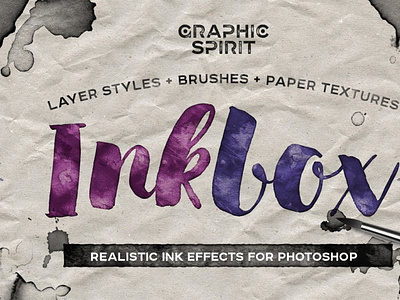 INKBOX: Realistic Ink Effects black blot brushes color crumpled effects hand made ink kraft layer paper photoshop real realistic retro splash stamp styles textures vintage