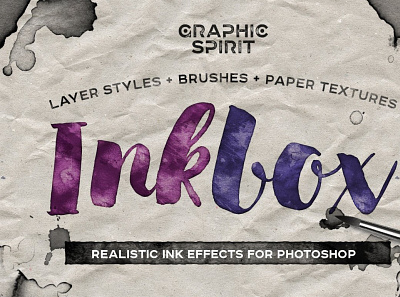 INKBOX: Realistic Ink Effects black blot brushes color crumpled effects hand made ink kraft layer paper photoshop real realistic retro splash stamp styles textures vintage