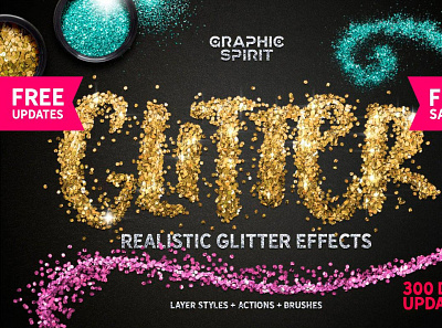 GLITTER PRO Styles, Actions, Brushes actions adding app brushes color design dust effect elements fx glitter hexagon layer paint pen photoshop realistic shine styles texture