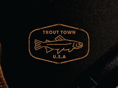 Trout Town Badge adventure badge fish fisher fishing gritty minimal nature outdoors patch texture thicklines trout usa vector wildlife