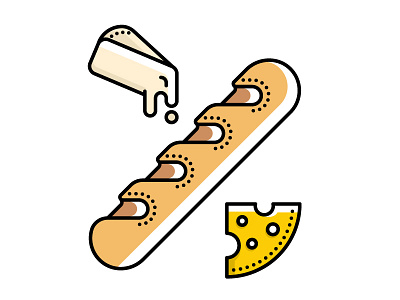 Baguette and french cheese icons