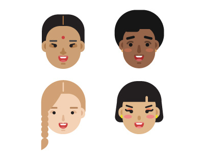 Female flat design avatars african asian avatar character face female flat design girl indian smile woman
