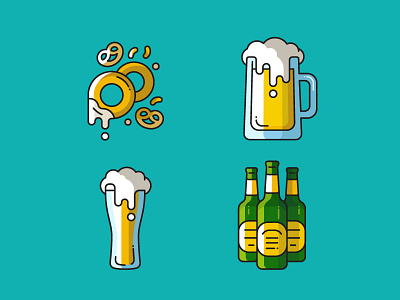 Beer and snacks illustrated icons alcohol bar beer bottle flat design icon linear pint pub snack