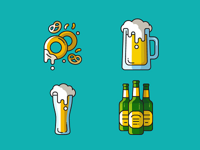 Beer and snacks illustrated icons