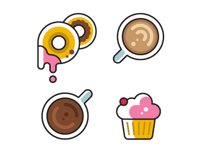 Cafe icon set coffee cupcake donut icon linear muffin