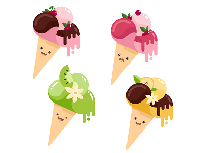 Cute ice cream charcter character cone cream cute drips fruit ice cream icecream illustration