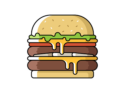 Big burger burger cheese fast food illustration junk food linear vector