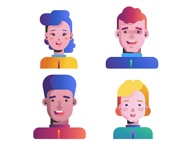 Characters in gradient style avatar character colorful cute face flat design gradient gradient color gradient design illustration simple vector