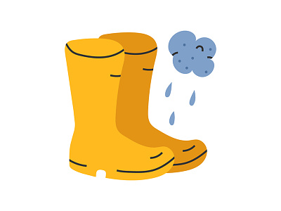 Rubber rainboots autumn doodle flat hand drawn icon illustration rain rainboots shoes vector weather wellies yellow