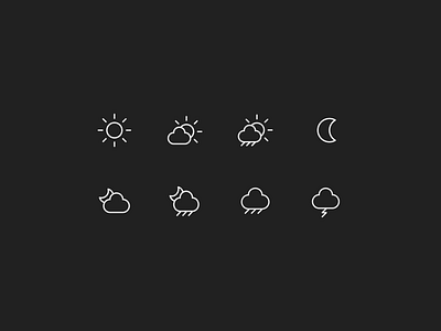 Weather Iconset black cloud clouds dribbble icon icons iconset illustration information interface line lineart moon rain storm sun sunny ui weather weather forecast