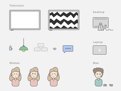 Helpdesk illustration elements desktop elements helpdesk illustration laptop man support television woman