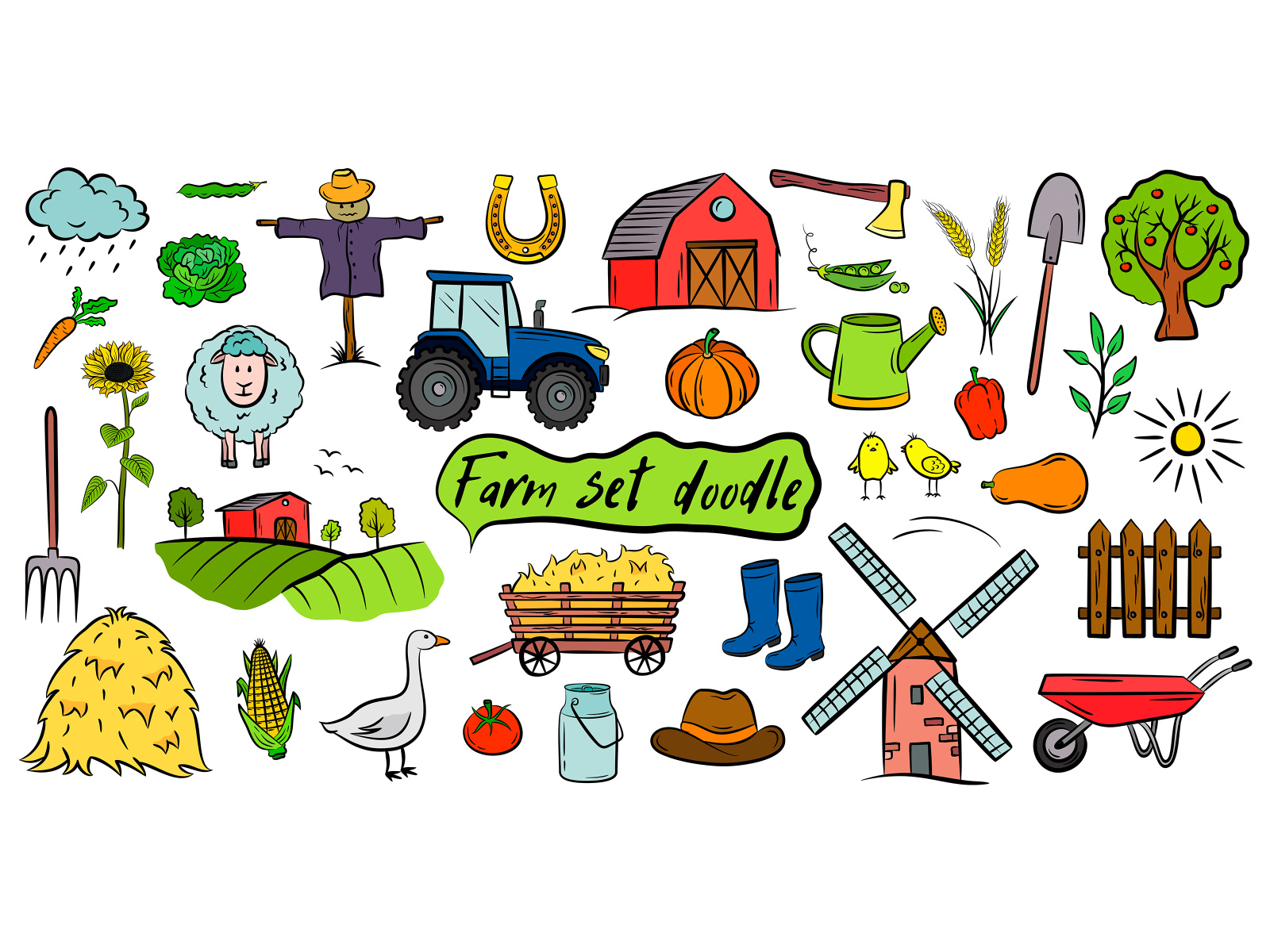 Farm vector doodle collection isolated on white background by yura on