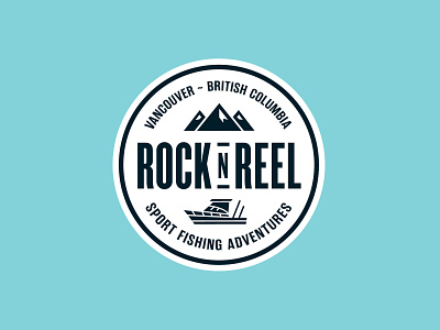 Rock'n Reel Logo badge blue branding british columbia design fish fishing fishing rod green icon illustration logo salmon vancouver