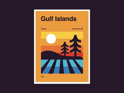 Gulf Island Sunsets badge badge design british columbia colour gulfisland illustration logo ocean poster shapes sunset trees vancouver west coast