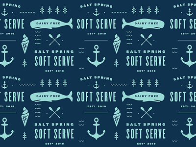 Salt Spring Soft Serve branding design icecream illustration nautical ocean pattern saltspring softserve westcoast whale whale logo