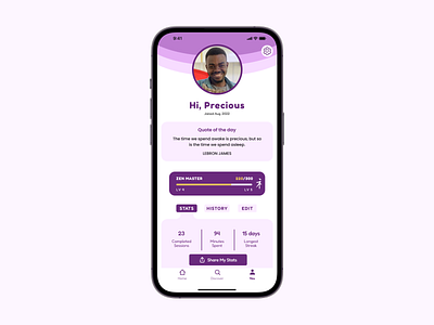 User Profile Page - Mindfulness App mental health app mindfulness profile page user profile