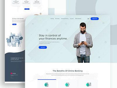 Online Banking landing page 2019 trend agency banking clean ui creative dailyui finance homepage ios ios app design landing page minimal mockups online banking portfolio trendy design ui ux visual design website