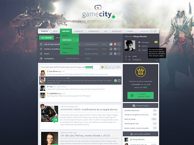 Gamecity - full version buttons chat city design game gamecity green layout news php fusion profile redesign servers shoutbox site ui vip webdesign