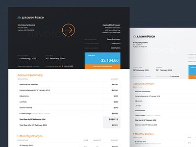 Invoice Designs blue dark design invoice list orange paper price print summary tables