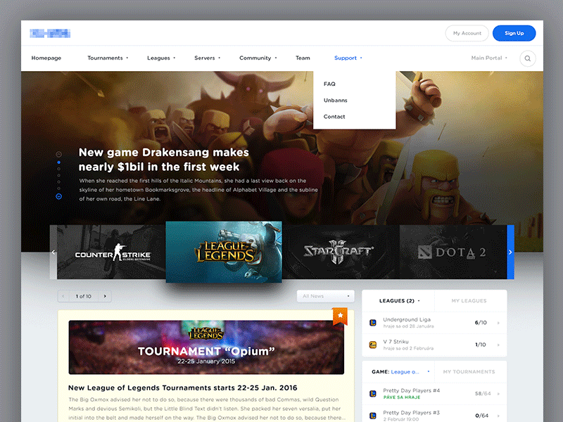 Gaming Tournament Homepage