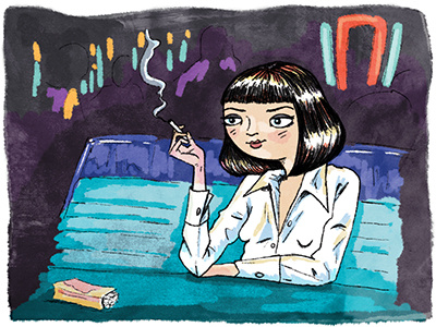Mia Wallace character diner drawing illustration mia mia wallace photoshop pulp fiction sketch smoking
