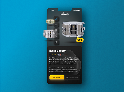 Ludwig's Black Beauty Snare Drum / UI concept app concept figma graphic design idea ui ux visual design