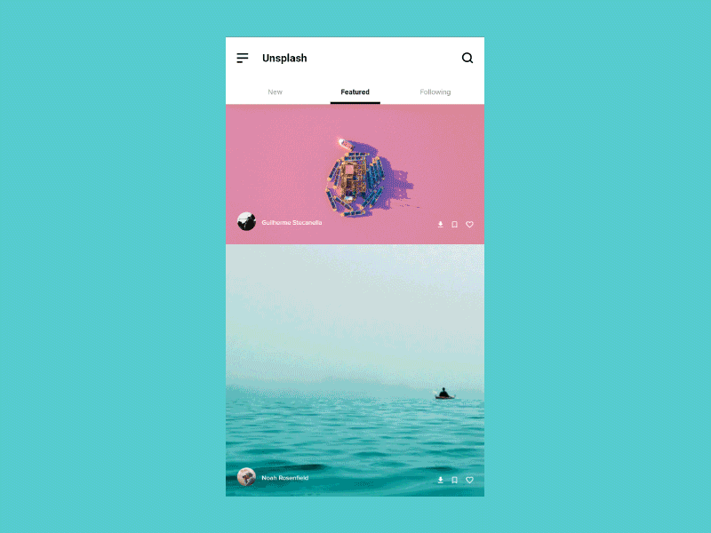 Unsplash - Mobile App Flow adobexd animation gif meterialdesign minimalism redesign ui unsplash ux