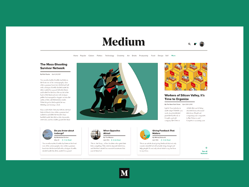Medium - A Comprehensive Redesign adobe xd material design medium minimal motion design ui ux web design