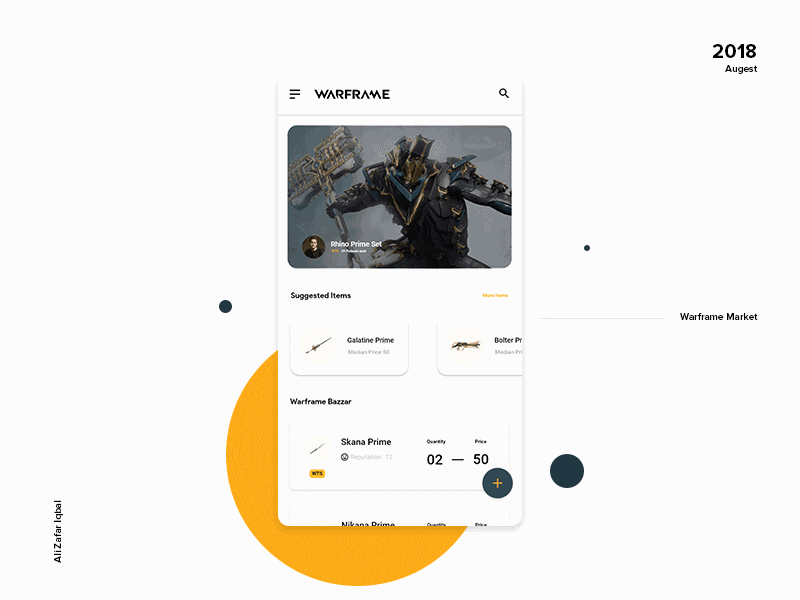 Warframe Market - Mobile Concept android animation e commerce gaming ios material minimalistic motion design ui uiux ux warframe