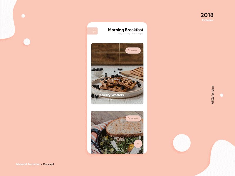 Material Element Transition - Concept adobe xd android design food material design material design 2.0 minimal motion design recipe typography ui ux